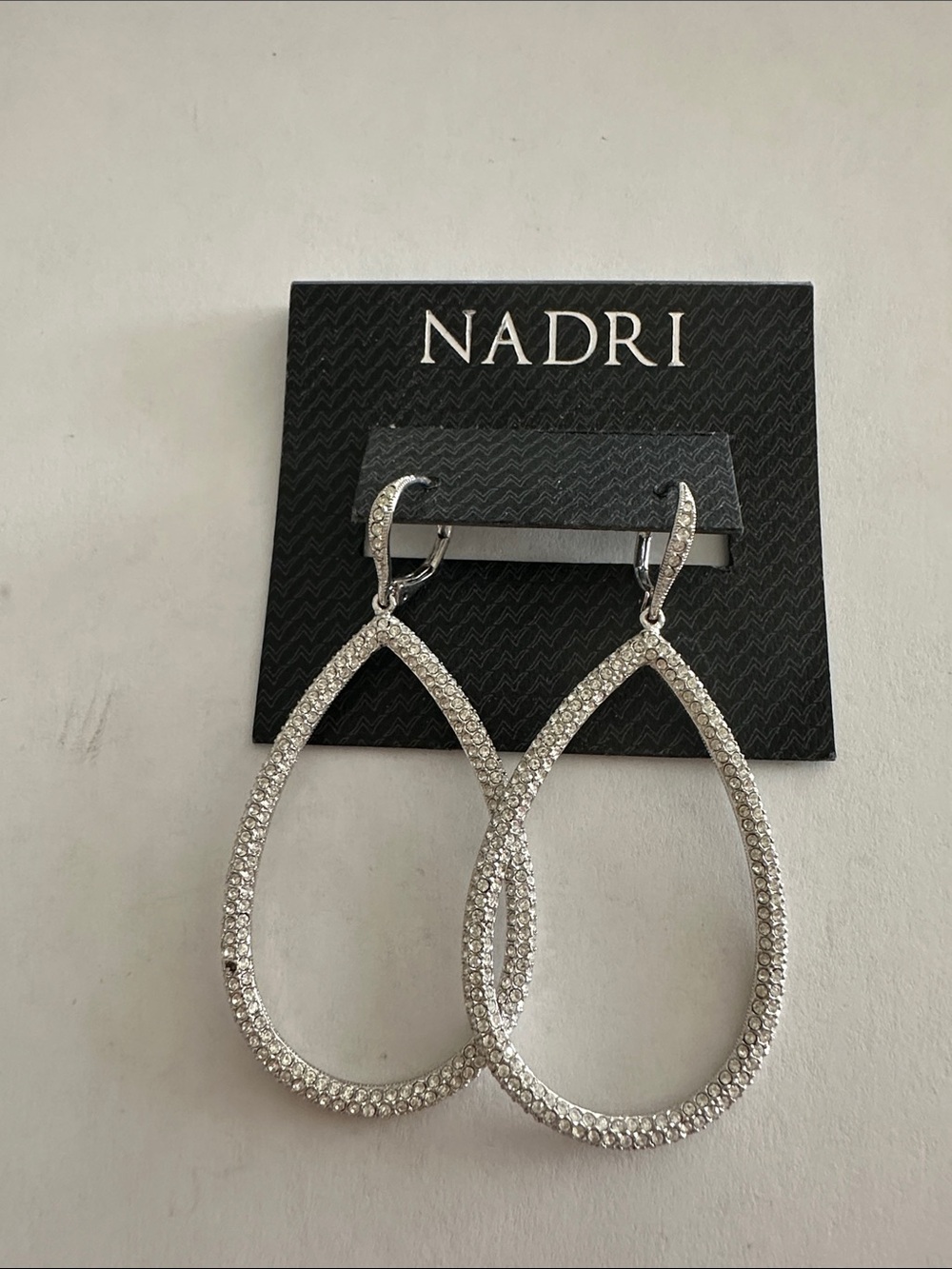 Nadri Silver Pave Teardrop Dangle Earrings